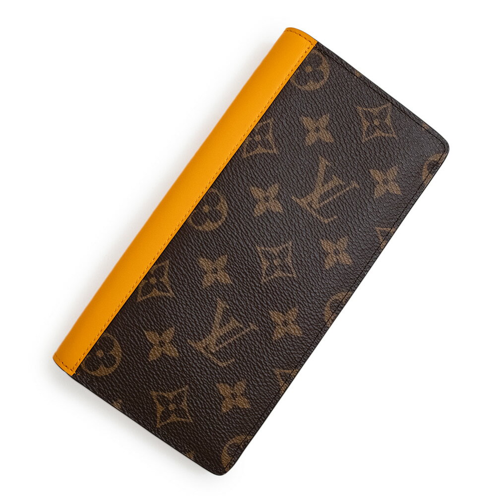 ルイヴィトン 長財布（メンズ） 【新品・未使用品】ルイ ヴィトン LOUIS VUITTON ポルトフォイユ ブラザ NM 二つ折り長財布 モノグラムマカサー カウハイドレザー ブラウン 茶 サフランオレンジ マットブラック金具 M69029 箱付