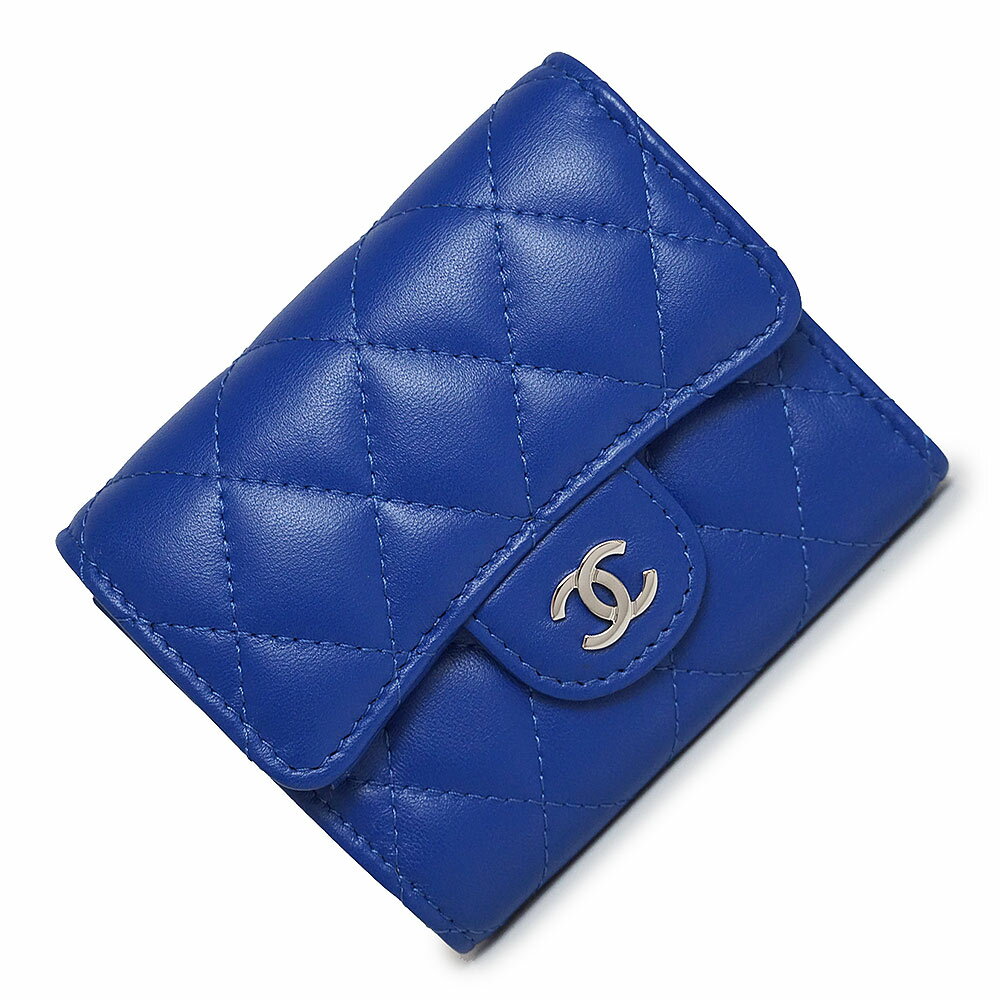 シャネル 財布 レディース（売れ筋ランキング） 【未使用　展示品】シャネル CHANEL マトラッセ クラシック スモール フラップ ウォレット 三つ折り財布 ラムスキン レザー ブルー 青 シルバー金具 A81900