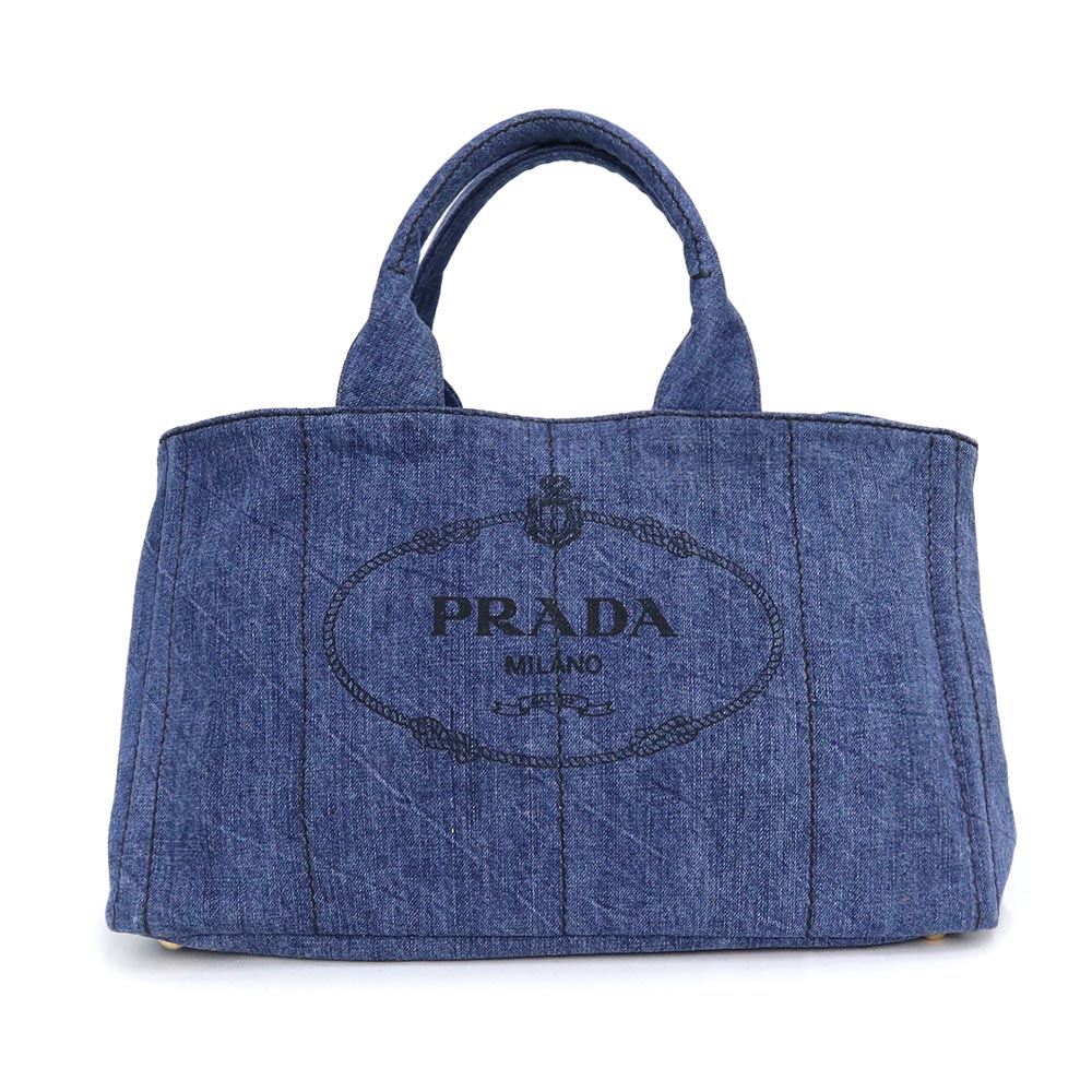 【未使用保管品】プラダ PRADA カナパ トート ハンドバッグ デニム ブルー 青 ゴールド金具 B1872B