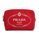 プラダ ポーチ（レディース） 【新品・未使用品】プラダ PRADA カナパ ロゴ 化粧 コスメ ポーチ コットンキャンバス ロッソ レッド 赤 ゴールド金具 1NA021