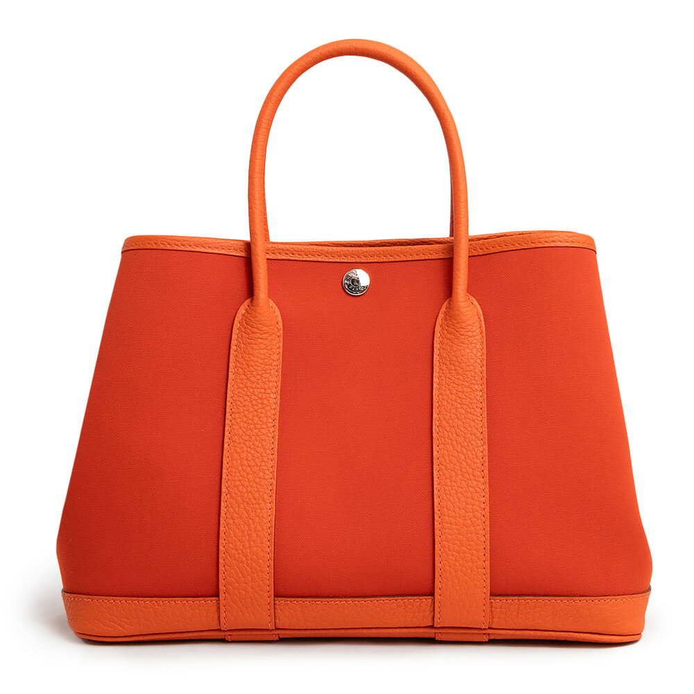 オレンジ 【新品・未使用品】エルメス HERMES ガーデンパーティ TPM 30 ハンドバッグ ネゴンダ レザー トワルオフィシエ キャンバス オレンジポピー カプシーヌ シルバー金具 B刻印 箱付