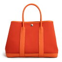 オレンジ 【新品・未使用品】エルメス HERMES ガーデンパーティ TPM 30 ハンドバッグ ネゴンダ レザー トワルオフィシエ キャンバス オレンジポピー カプシーヌ シルバー金具 B刻印 箱付