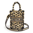 【新品・未使用品】クリスチャンディオール Christian Dior ブックトート ミニ フォンバッグ Mizza エンブロイダリー レオパード柄 2Way ショルダー ハンドバッグ 斜め掛け コットンキャンバス ベージュ ダークブラウン アンティークゴールド金具 S5555C