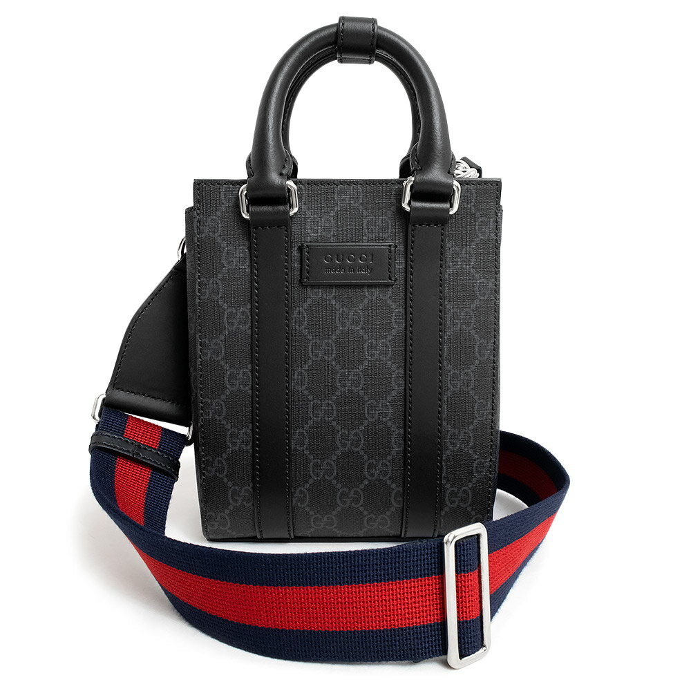 ショルダーバッグ 【未使用　展示品】グッチ GUCCI 2way ミニ トート ショルダー ハンドバッグ 斜め掛け GGスプリームキャンバス ブラック 黒 シルバー金具 696010