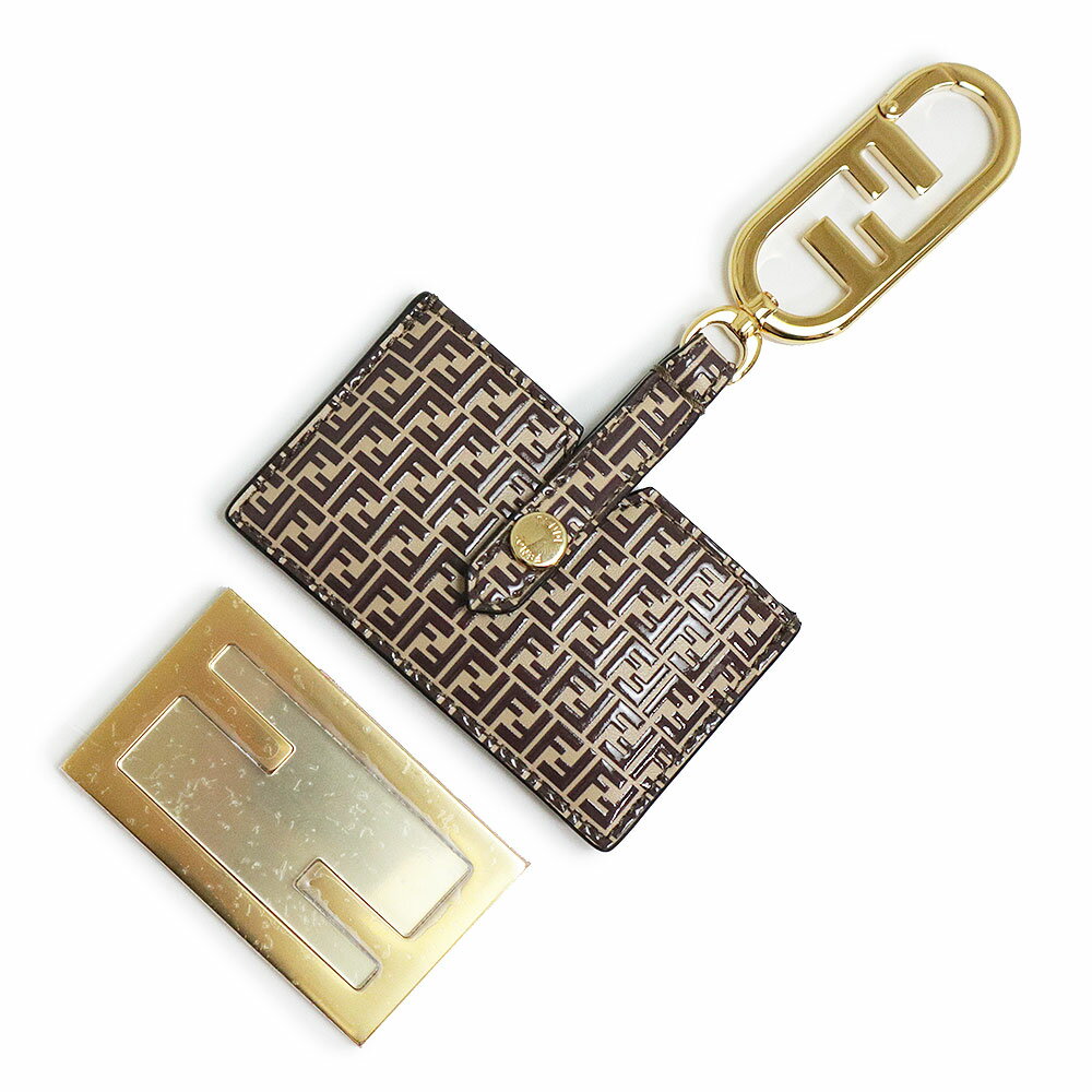 【新品・未使用品】フェンディ FENDI ズッカ柄 ミラ―ホルダー チャーム レザー ブラウン 茶 ゴールド金具 7AS049 箱付