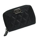 シャネル コインケース 【新品・未使用品】シャネル CHANEL ボーイシャネル ジップ コインパース コインケース 小銭入れ 財布 キャビアスキン レザー ブラック 黒 アンティークシルバー金具 A80602 箱付