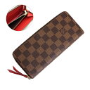 ルイヴィトン ダミエ 財布（レディース） 【新品・未使用品】ルイ ヴィトン LOUIS VUITTON ポルトフォイユ クレマンス ラウンドファスナー ジップ 長財布 ダミエ ブラウン スリーズ レッド 茶 赤 ゴールド金具 N60534 箱付