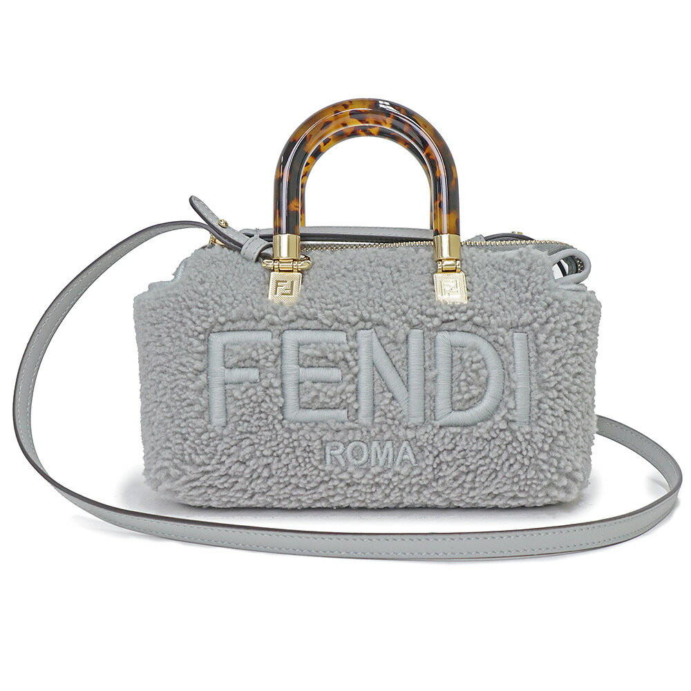 【新品・未使用品】フェンディ FENDI バイザウェイ ミニ 2way ショルダー ハンドバッグ 斜め掛け ムートン グレー ゴールド金具 8BS067