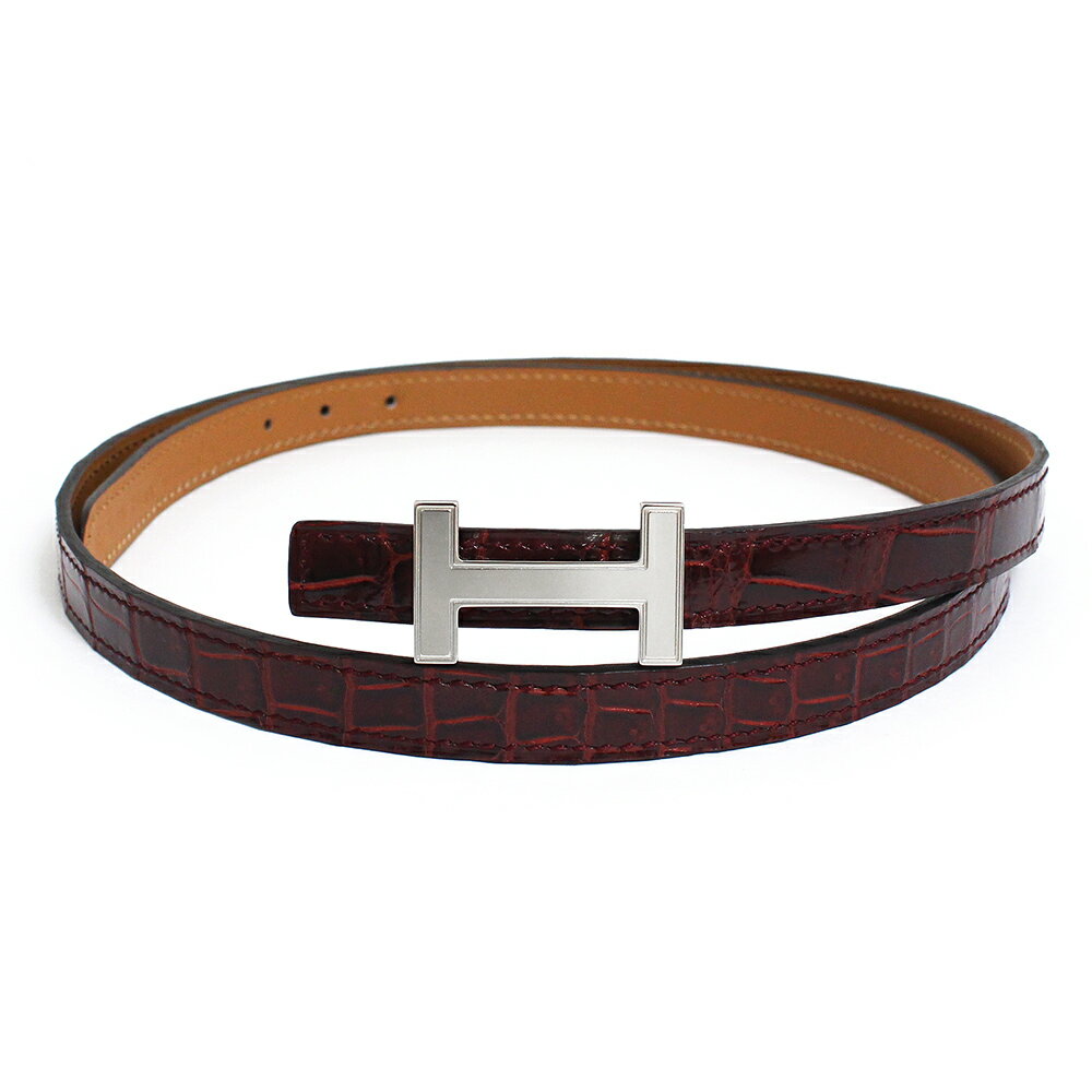 エルメス 【未使用　展示品】エルメス HERMES ミニ コンスタンス フォーカス 13MM ベルト ポロサス クロコダイル エキゾチックレザー ヴォースイフト ルージュアッシュ ゴールド ボルドー ブラウン 赤 茶 シルバー金具 #80 T刻印 箱付