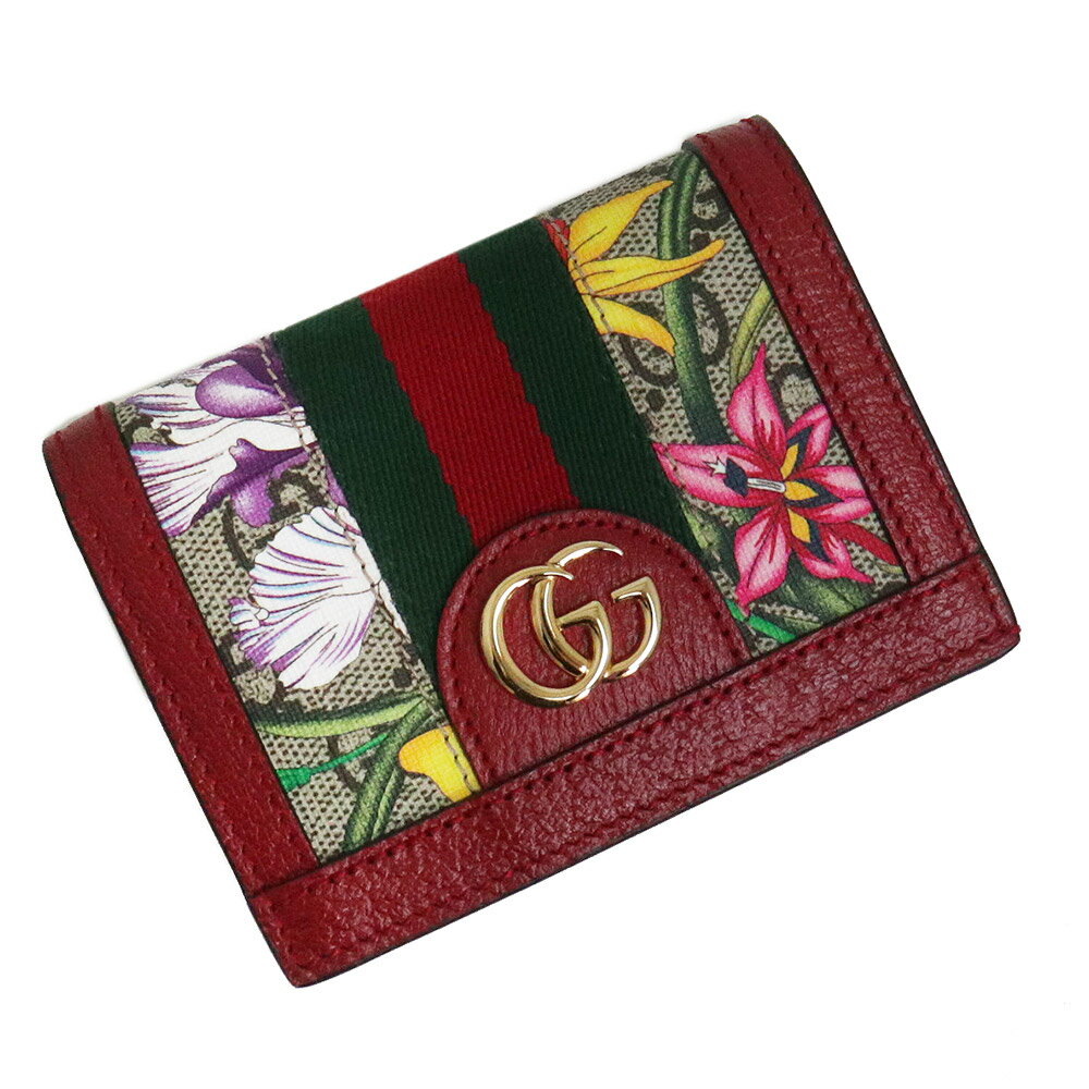 楽天ブランドシティ　BrandCity【新品・未使用品】グッチ GUCCI オフィディア GGフローラ コンパクト 二つ折り財布 GGスプリームキャンバス レザー レッド ベージュ 赤 ゴールド金具 523155