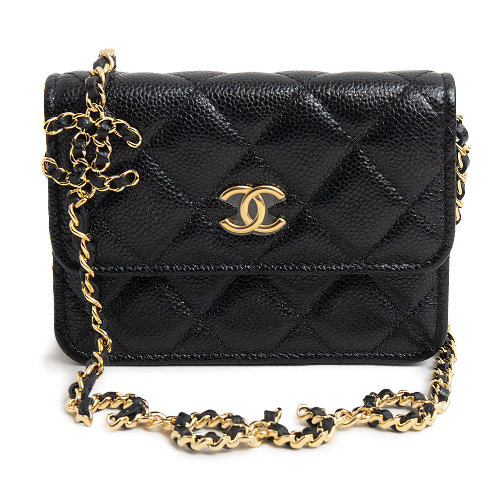 【新品・未使用品】シャネル CHANEL マトラッセ ココマーク COCOチェーン ミニ クラッチ ショルダーバッグ 斜め掛け キャビアスキン レザー ブラック 黒 ゴールド金具 箱付 AP2306