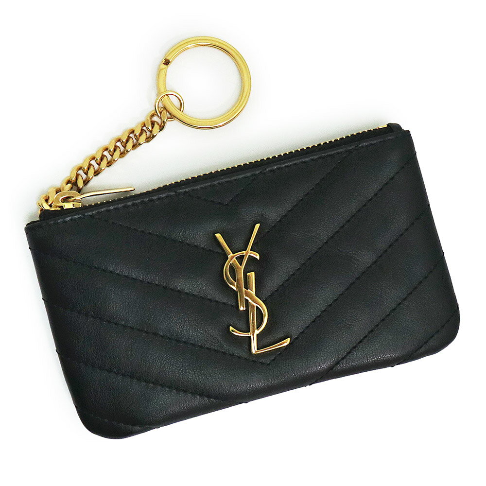 イヴ・サンローラン 【新品・未使用品】サンローラン SAINT LAURENT モノグラム キーポーチ コインケース 小銭入れ 財布 カーフスキン レザー ブラック 黒 ゴールド金具 438386