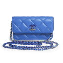 【新品・未使用品】シャネル CHANEL フラップ フォーン ケース チェーン ショルダーバッグ 斜め掛け ラムスキン レザー ブルー 青 シルバー金具 AP3...