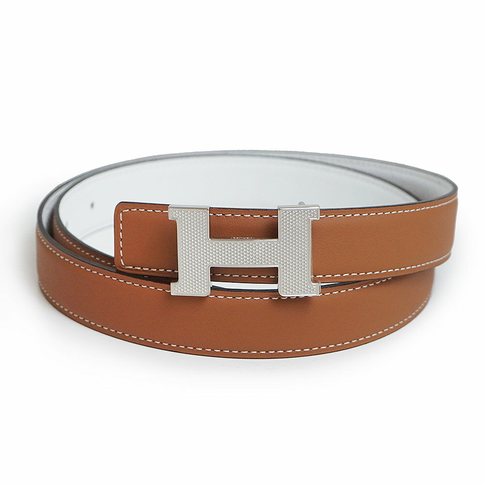 エルメス 【新品・未使用品】エルメス HERMES ミニ コンスタンス 24MM ギヨシェ リバーシブル ベルト 80CM ヴォースイフト ヴォーエプソン レザー ゴールド ブラン ブラウン ホワイト 茶 白 シルバー金具 U刻印 箱付