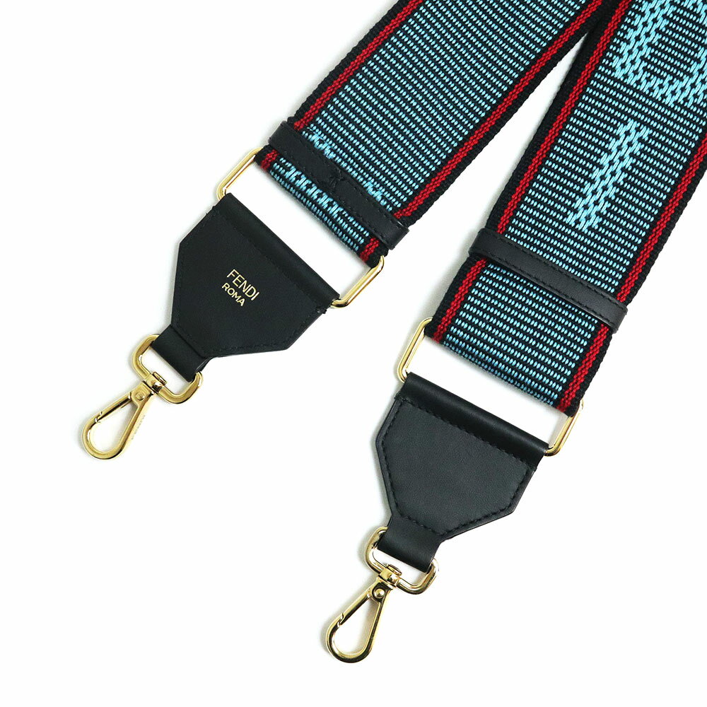 【新品・未使用品】フェンディ FENDI ストラップ ユー FFロゴ ショルダーストラップ キャンバス カーフスキン レザー ブルー ブラック レッド 青 黒 赤 ゴールド金具 8AV134