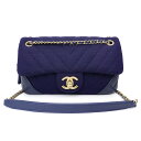 【未使用保管品】シャネル CHANEL Vステッチ シェブロン Wチェーン 2way ショルダー ハンドバッグ 斜め掛け コットンジャージ ネイビー 紺 アンテ...