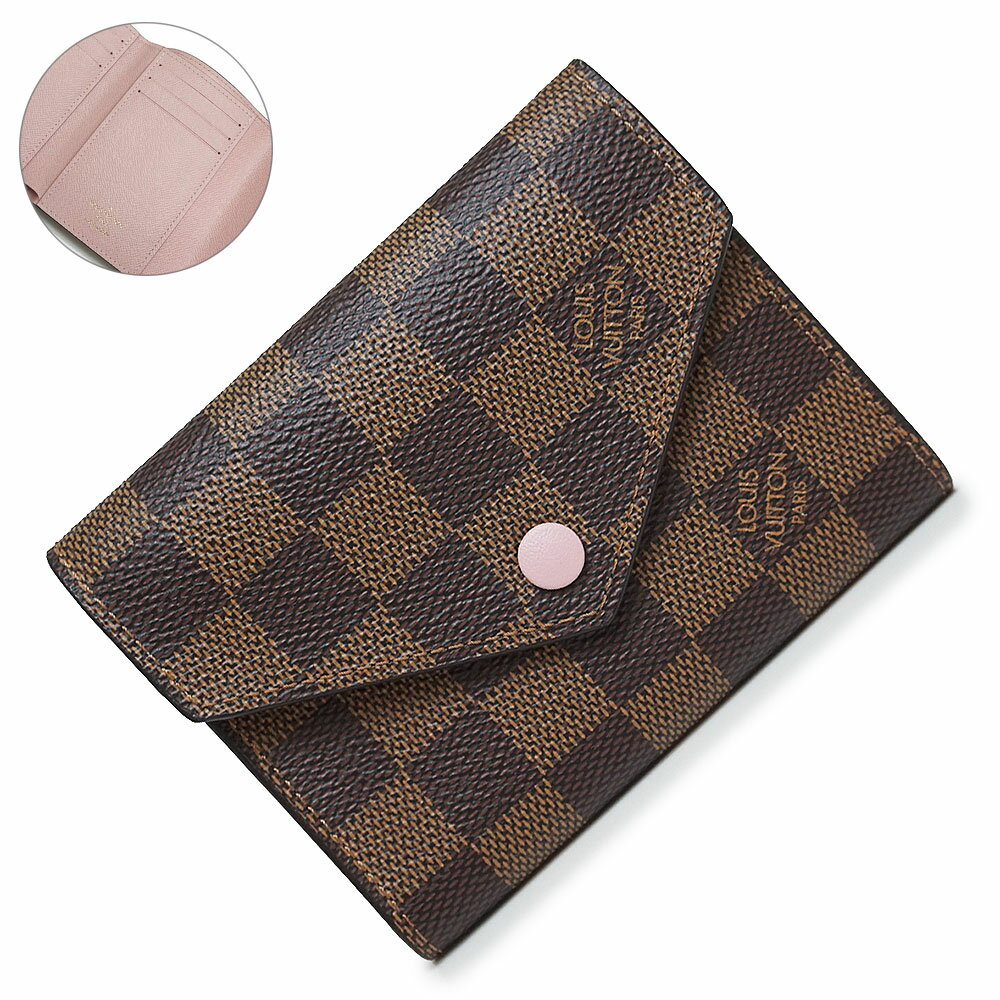 ルイヴィトン ダミエ 財布（レディース） 【新品・未使用品】ルイ ヴィトン LOUIS VUITTON ポルトフォイユ ヴィクトリーヌ 三つ折り財布 ダミエ ローズバレリーヌ ブラウン ピンク 茶 ゴールド金具 N61700 箱付