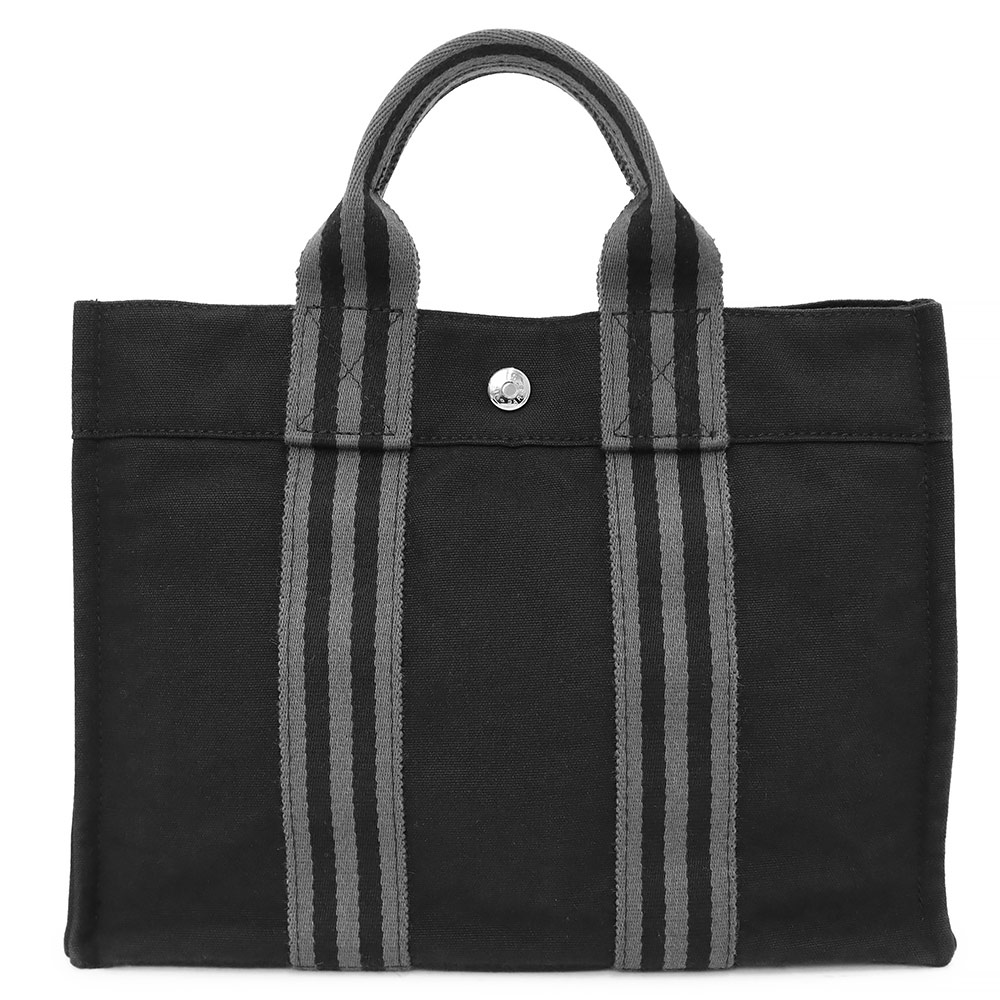 楽天ブランドシティ　BrandCity【中古】エルメス HERMES フールトゥ トート PM ハンドバッグ コットンキャンバス ブラック グレー 黒 シルバー金具