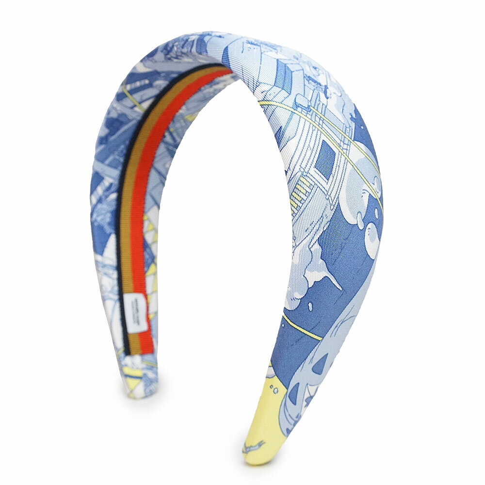 【新品・未使用品】エルメス HERMES ジナ 馬の伝説 カチューシャ ヘアバンド ヘアアクセサリー シルク100% ブルー 青