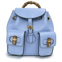 【未使用 展示品】グッチ GUCCI バンブー リュック デイパック バックパック スムースレザー バンブー ライトブルー ブルー 青 ゴールド金具 70210...