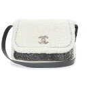 【美品】シャネル CHANEL エーデルワイス ココマーク ショルダーバッグ 斜め掛け ムートン ホワイト グレー 白 アンティークシルバー金具