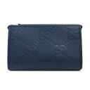 【新品・未使用品】グッチ GUCCI ジャンボGG ポーチ セカンド クラッチバッグ レザー ブルー 青 シルバー金具 739490 箱付