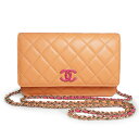 【未使用 展示品】シャネル CHANEL マトラッセ ココマーク チェーンウォレット 長財布 ショルダーバッグ 斜め掛け ラムスキン レザー オレンジ ピンク ...