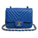 【未使用 展示品】シャネル CHANEL ココマーク シェブロン Vステッチ ミニ チェーン ショルダーバッグ 斜め掛け ラムスキン レザー ブルー 青 ライト...
