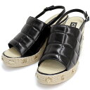 【新品・未使用品】シャネル CHANEL ココマーク スタッズ ウェッジソール サンダル 靴 #38 25cm シャイニーラムスキン ブラック 黒 ゴールド金具...