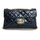 【美品】シャネル CHANEL ココマーク マトラッセ Wチェーン ショルダーバッグ コーティングレザー ネイビー 紺 アンティークゴールド金具