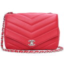 【未使用 展示品】シャネル CHANEL シェブロン Vステッチ チェーン ショルダーバッグ 斜め掛け ソフトキャビアスキン レッド 赤 シルバー金具