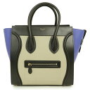【未使用 展示品】セリーヌ CELINE ラゲージ ミニショッパー ハンドバッグ カーフスキン ラムスキン レザー ブルー ベージュ ブラック 青 黒 ゴールド...