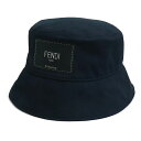 【中古】フェンディ FENDI ロゴ デニム バケット ハット 帽子 Mサイズ コットン100% ネイビー 紺 FXQ801