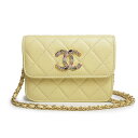 【新品・未使用品】シャネル CHANEL ラインストーン ココマーク マトラッセ チェーン クラッチ ミニ ショルダーバッグ 斜め掛け ラムスキン レザー イエ...