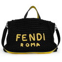 【未使用 展示品】フェンディ FENDI トート 2way ショルダー ハンドバッグ ボストン 斜め掛け ウール レザー ブラック イエロー 黒 黄 シルバー金...