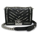 【未使用 展示品】シャネル CHANEL ボーイシャネル スモール パール スタッズ チェーン 2way ショルダーバッグ 斜め掛け カーフスキン レザー ブラ...