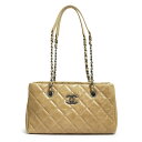 【中古】シャネル CHANEL ココマーク マトラッセ チェーン トート ショルダーバッグ エイジドカーフスキン レザー ベージュ アンティークシルバー金具 A...