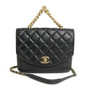 【中古】シャネル CHANEL トリコマテリアル シングルフラップ マトラッセ ココマーク チェーン 2WAY ショルダー ハンドバッグ 斜め掛け キャビアスキ...