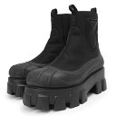【未使用 展示品】プラダ PRADA モノリス ギャバジン 三角ロゴ トライアングル ショートブーツ ラバー レザー Re-Nylon #36.5 23.5cm...