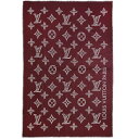 【美品】ルイ ヴィトン LOUIS VUITTON ブランケット 膝掛け モノグラムシャドウ レザー ウール カシミヤ ボルドー ワインレッド ホワイト 赤 白...