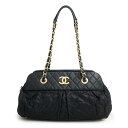 【中古】シャネル CHANEL ココマーク マトラッセ チェーン ショルダーバッグ スパークルレザー メタリック ブラック 黒 アンティークゴールド金具 A50...