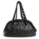【中古】シャネル CHANEL ラグジュアリーライン プラスチックチェーン ショルダー トートバッグ カーフスキン レザー ブラック 黒 A37656