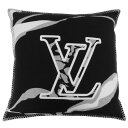 【美品】ルイ ヴィトン LOUIS VUITTON クッション LV アイス ウール100% ブラック グレー ホワイト 黒 白 M79375