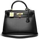 【未使用 展示品】エルメス HERMES ケリー 32 2way ショルダー ハンドバッグ 外縫い ボックスカーフ レザー Noir ノワール ブラック 黒 ゴ...
