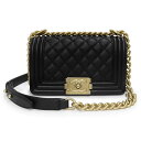 【未使用 展示品】シャネル CHANEL ココマーク マトラッセ ボーイシャネル チェーン 2way ショルダーバッグ 斜め掛け カーフスキン レザー ブラック...