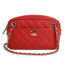 【未使用 展示品】シャネル CHANEL ココマーク マトラッセ Wチェーン ショルダーバッグ キャビアスキン レザー レッド 赤 シルバー金具 A91731