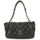 【中古】シャネル CHANEL ココマーク バブルキルト Wチェーン トート ショルダーバッグ ラムスキン レザー ブラック 黒 アンティークシルバー金具