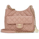 【未使用 展示品】シャネル CHANEL ホーボー マトラッセ ココマーク チェーン ショルダーバッグ 斜め掛け キャビアスキン レザー ピンク ゴールド金具 ...