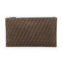 【新品・未使用品】フェンディ FENDI ズッカ 総柄 フラット ポーチ クラッチバッグ カーフスキン レザー ブラウン エボニー 茶 ゴールド金具 8N014...