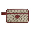 【未使用 展示品】グッチ GUCCI インターロッキングG トラベルケース ポーチ クラッチ セカンドバッグ GGスプリームキャンバス レザー ボルドー ベージ...
